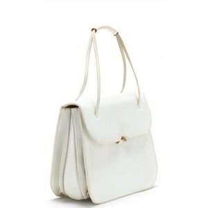 Judith Leiber Vintage White Patent Leather Accordion Shoulder Bag Gold Moon Lock